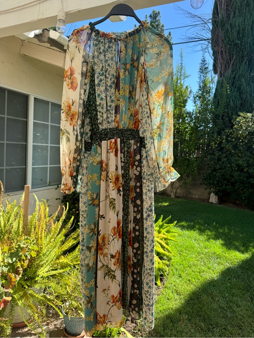 Floral Patchwork Long-Sleeve Maxi Dress - Multi Floral